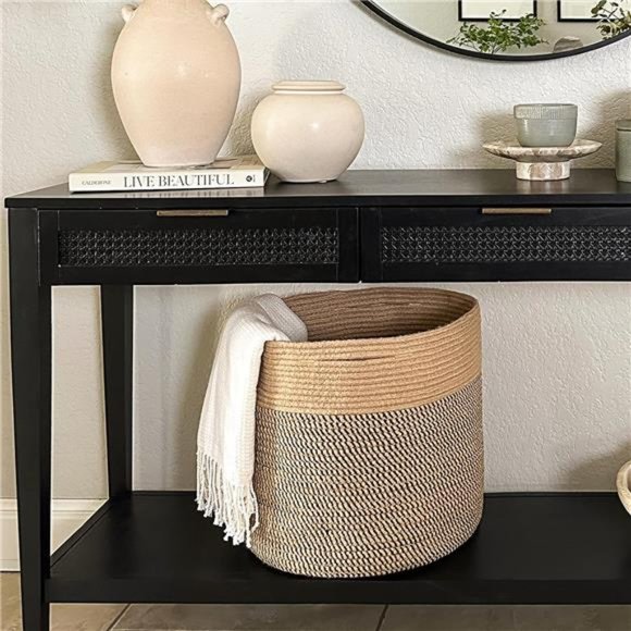 Large Cotton Rope Basket 15.8"x15.8"x13.8-Baby Laundry Woven Blanket Nursery Bin - Picture 2 of 7